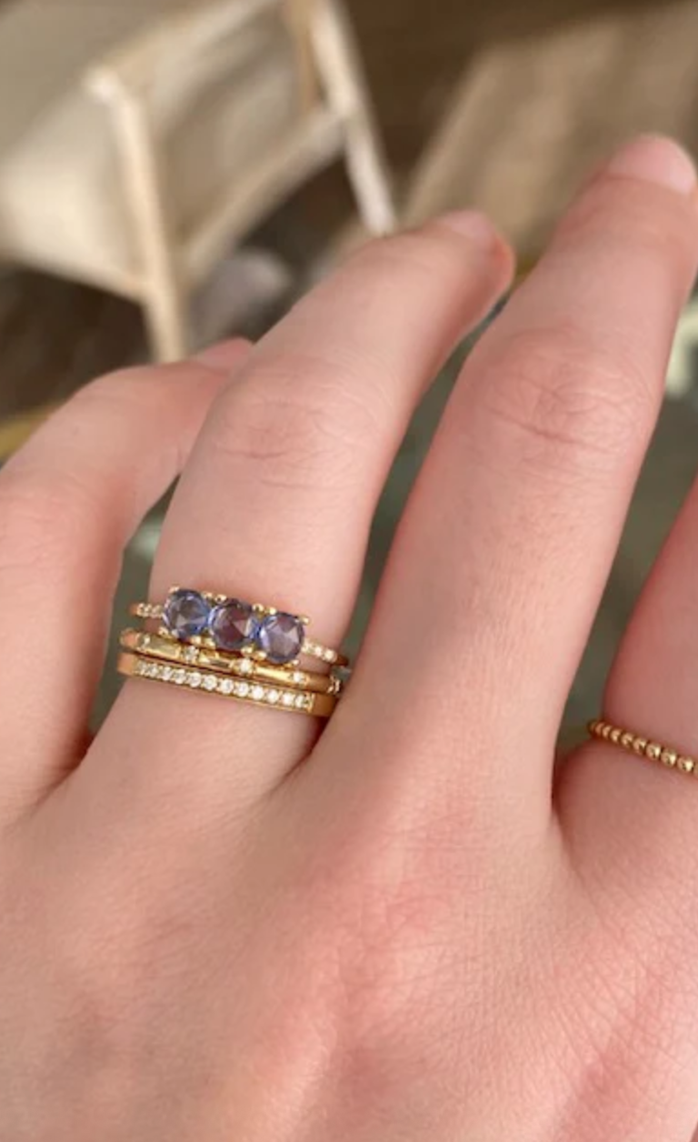 Rose Cut Sapphire And Diamond Equilibrium Ring